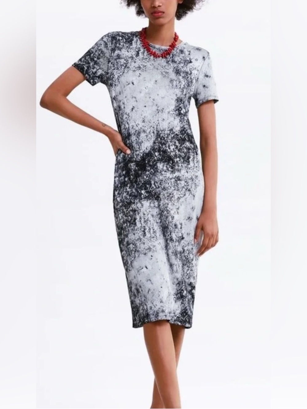 Zara Marble-Print Midi T Shirt Dress Size Large